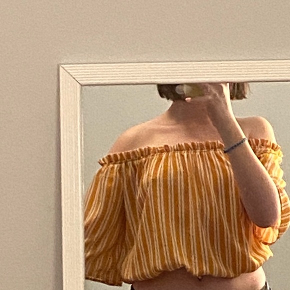Mustard and white off the shoulder top. - Picture 6 of 6